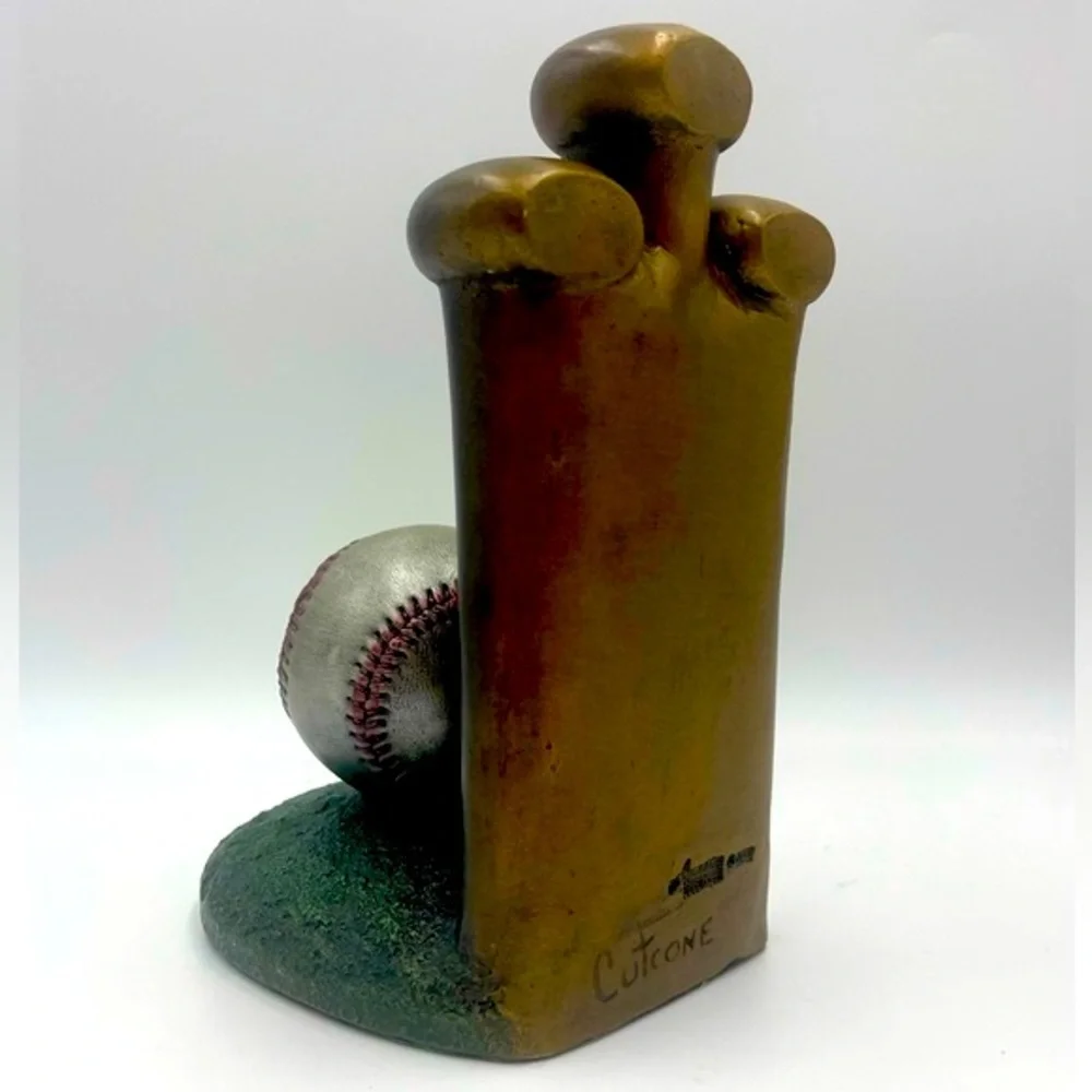 1997 Austin Sculpture:”Cutcone” Vintage Baseball & Bat Ceramic Sculpture Bookend
